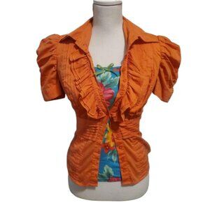 BEBE orange puff sleeve ruffle blouse